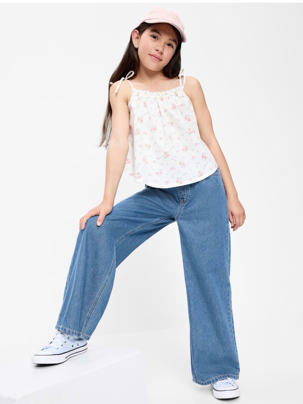 High-Waisted Pull-On Baggy Wide-Leg Jeans for Girls medium wash